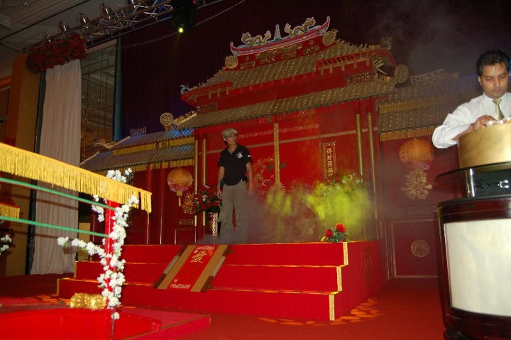 A grand stage setup inspired by traditional Chinese architecture
